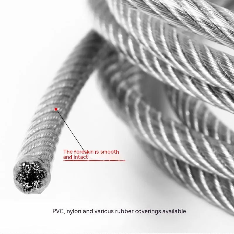 304 stainless steel anti-theft wire rope showing double twist construction and optional nylon coating