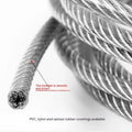 304 stainless steel anti-theft wire rope showing double twist construction and optional nylon coating