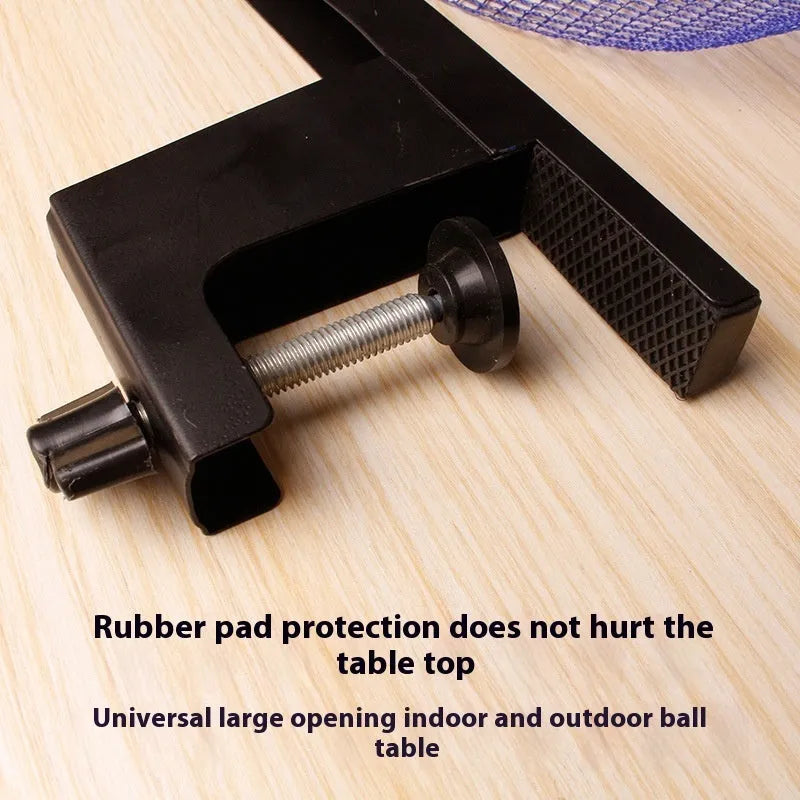 Black universal table tennis net post with large thickened clip for secure table attachment.