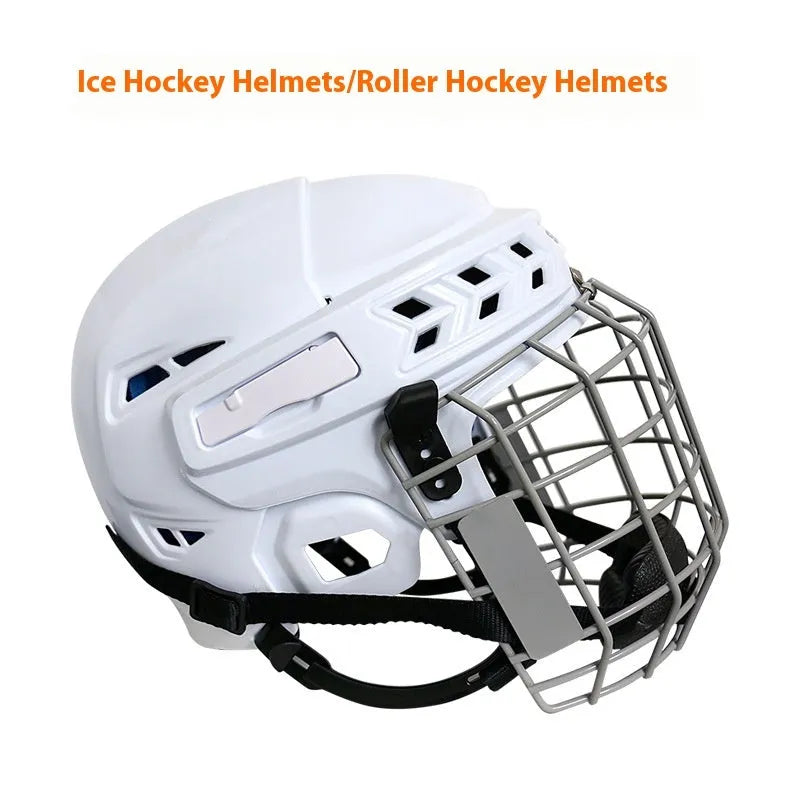 Ice hockey helmet with carbon steel face mask showing impact-resistant PP shell construction