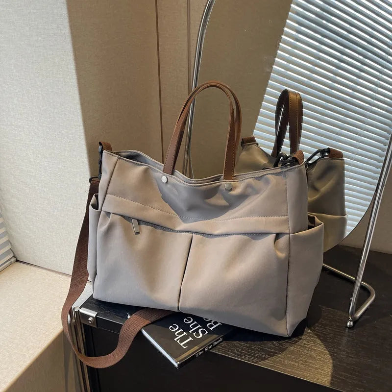 Nylon shoulder crossbody tote bag for women, 39x14x28cm, available in black, gray, milky white, green