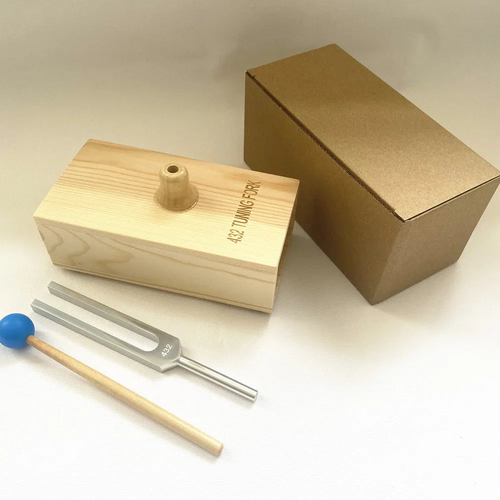 432Hz aluminium tuning fork with matching speaker unit in kraft paper box packaging