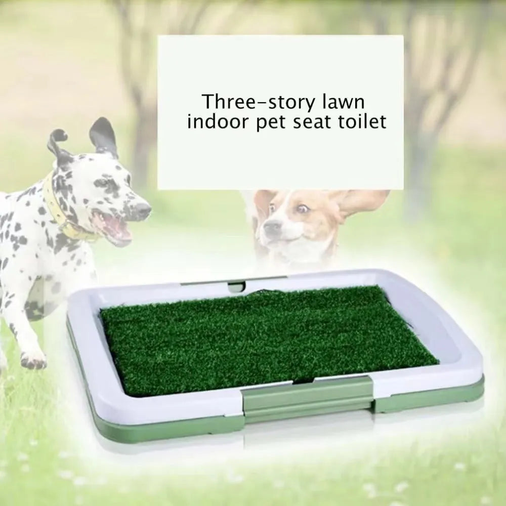 Three-layer pet dog grass patch toilet with green removable grass mat for indoor training