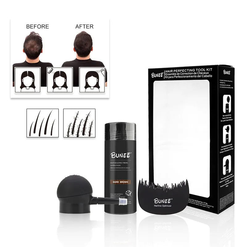 Dense Hair Fiber Powder Three-piece Set in box with applicator brush and comb