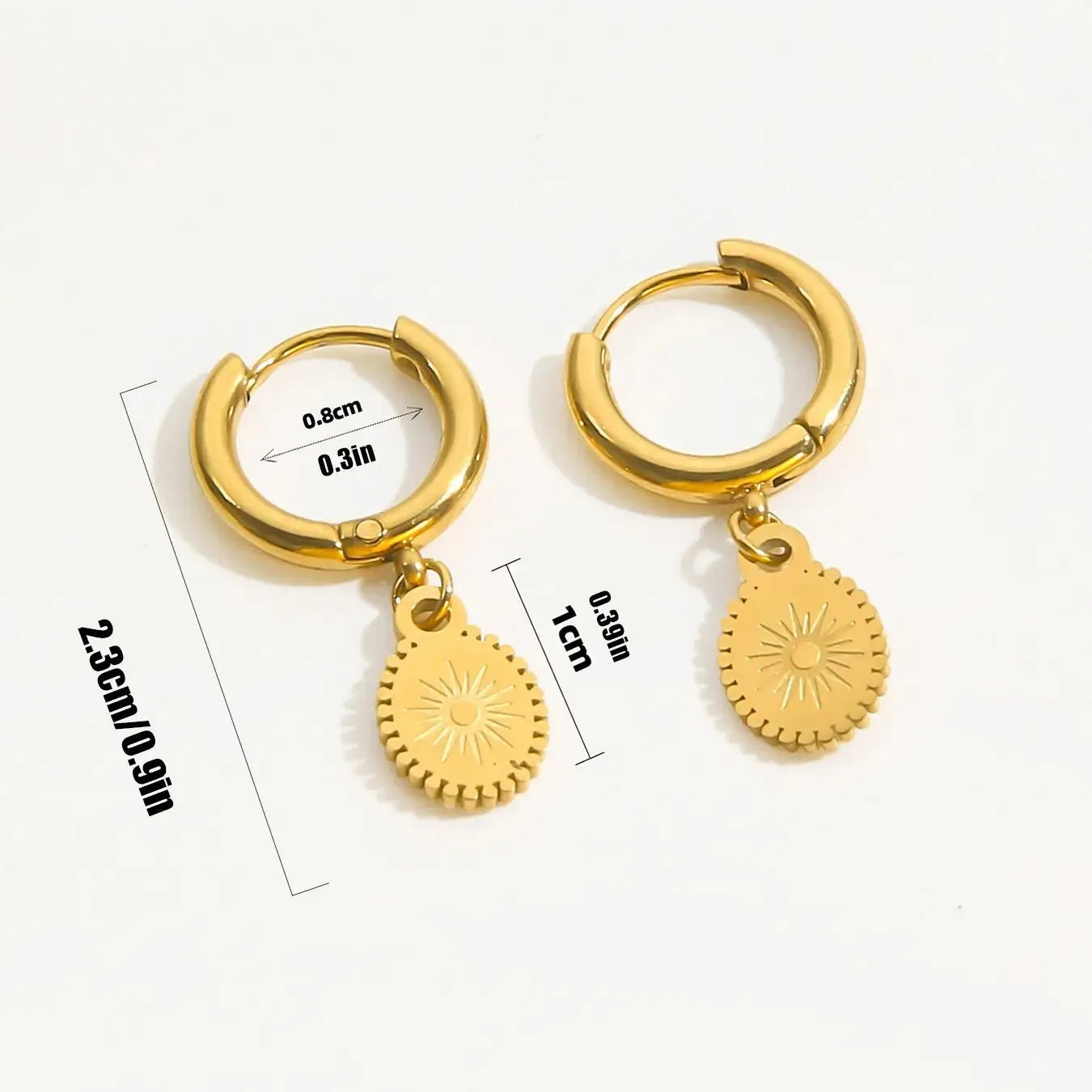 Geometric stainless steel earrings with elliptical design and ear button backs in colour XY-EH005