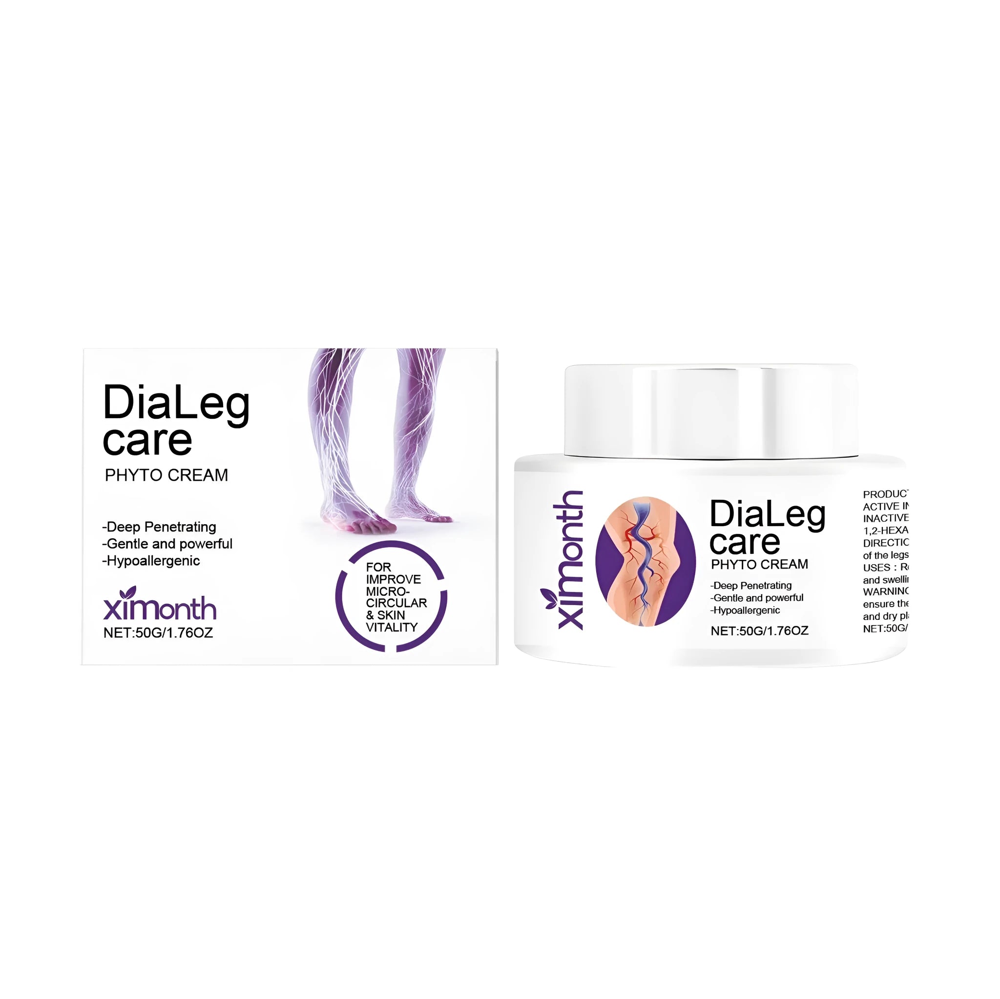 50g tube of varicose vein cream with mint and shea butter ingredients.