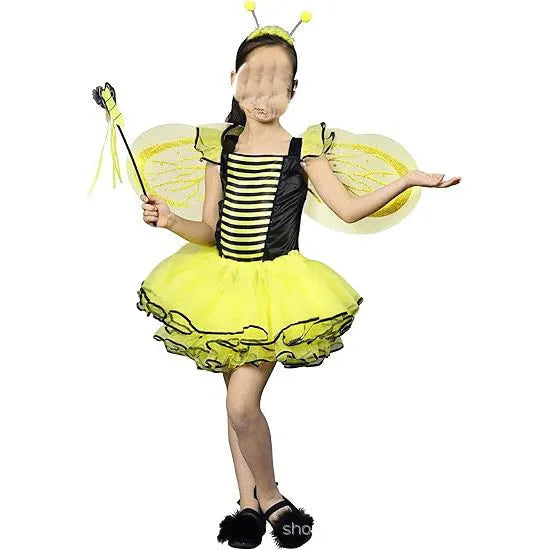 Bee insect wings tutu skirt magic wand set with mesh fabric, free size, for Halloween carnival costume