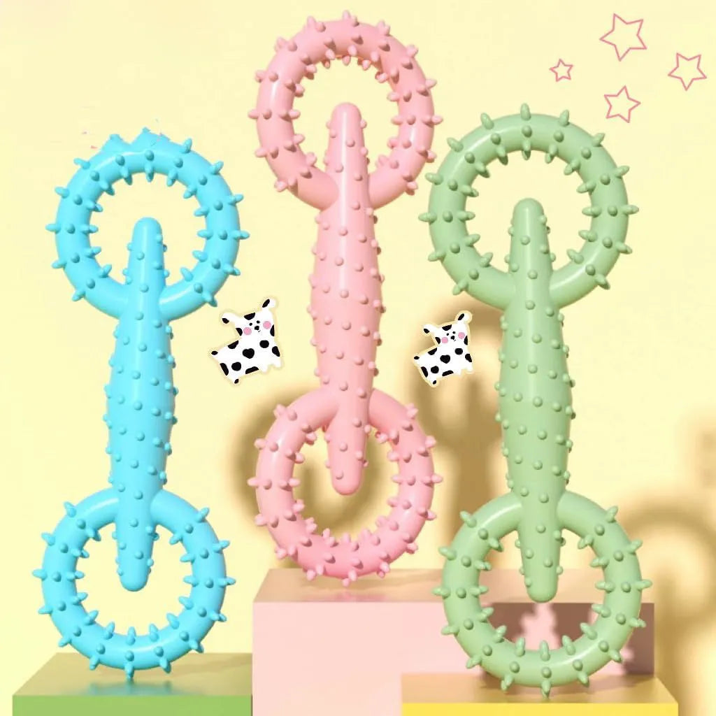 Blue TPR dog chew toy ring measuring 16cm for puppy teething and safe chewing