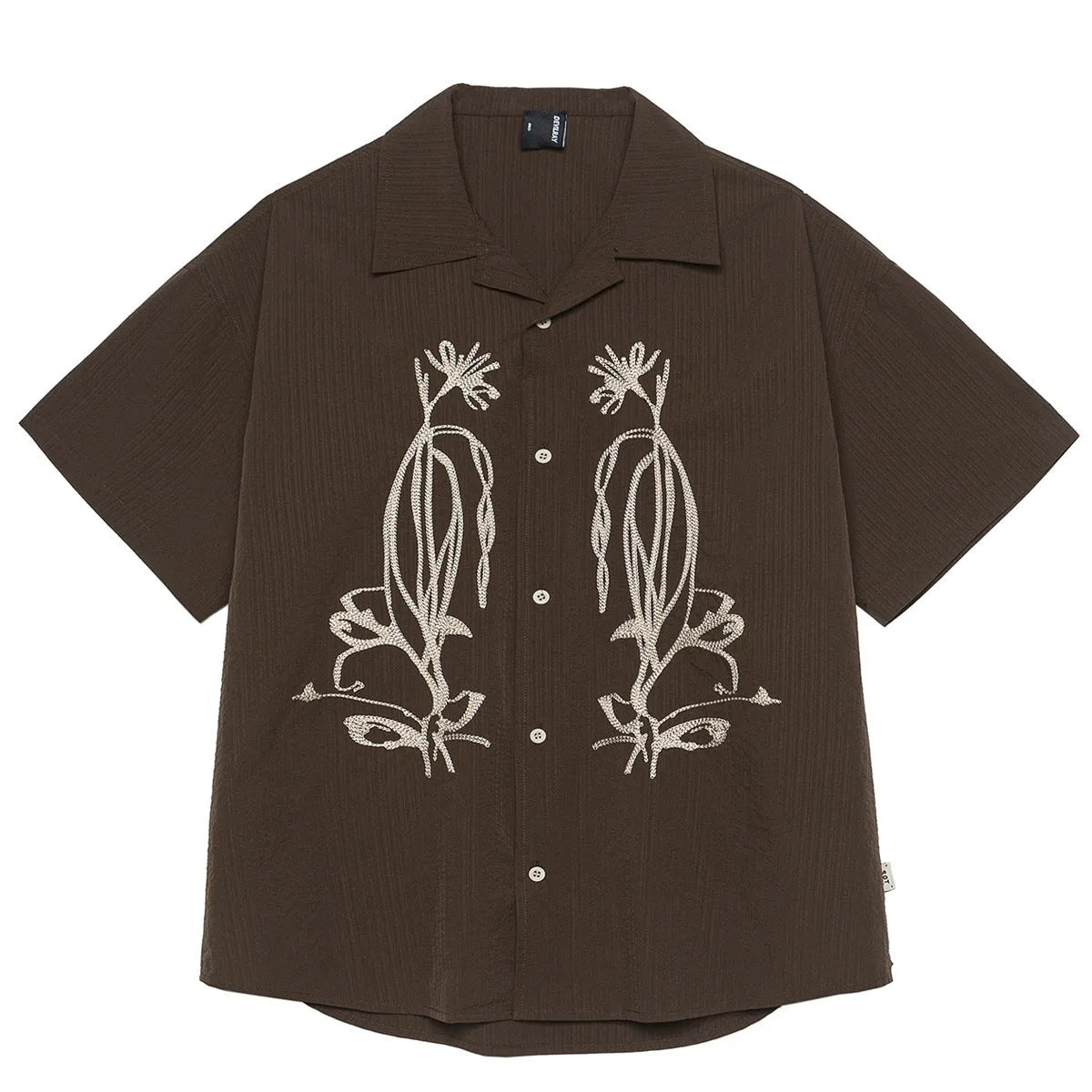 Brown striped waterproof short sleeve shirt with Cuban collar for outdoor camping