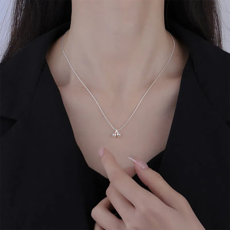 925 silver cherry necklace with snake bone chain and adjustable length between 21-50cm