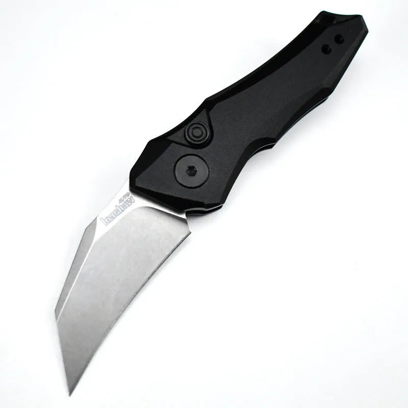 Outdoor folding pocket knife with metal construction showing black, grey, and green colour options