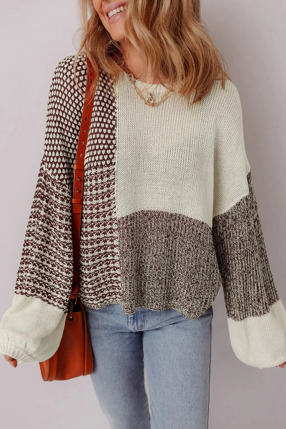 Dark khaki colour block loose sweater with back tie detail and drop shoulders.