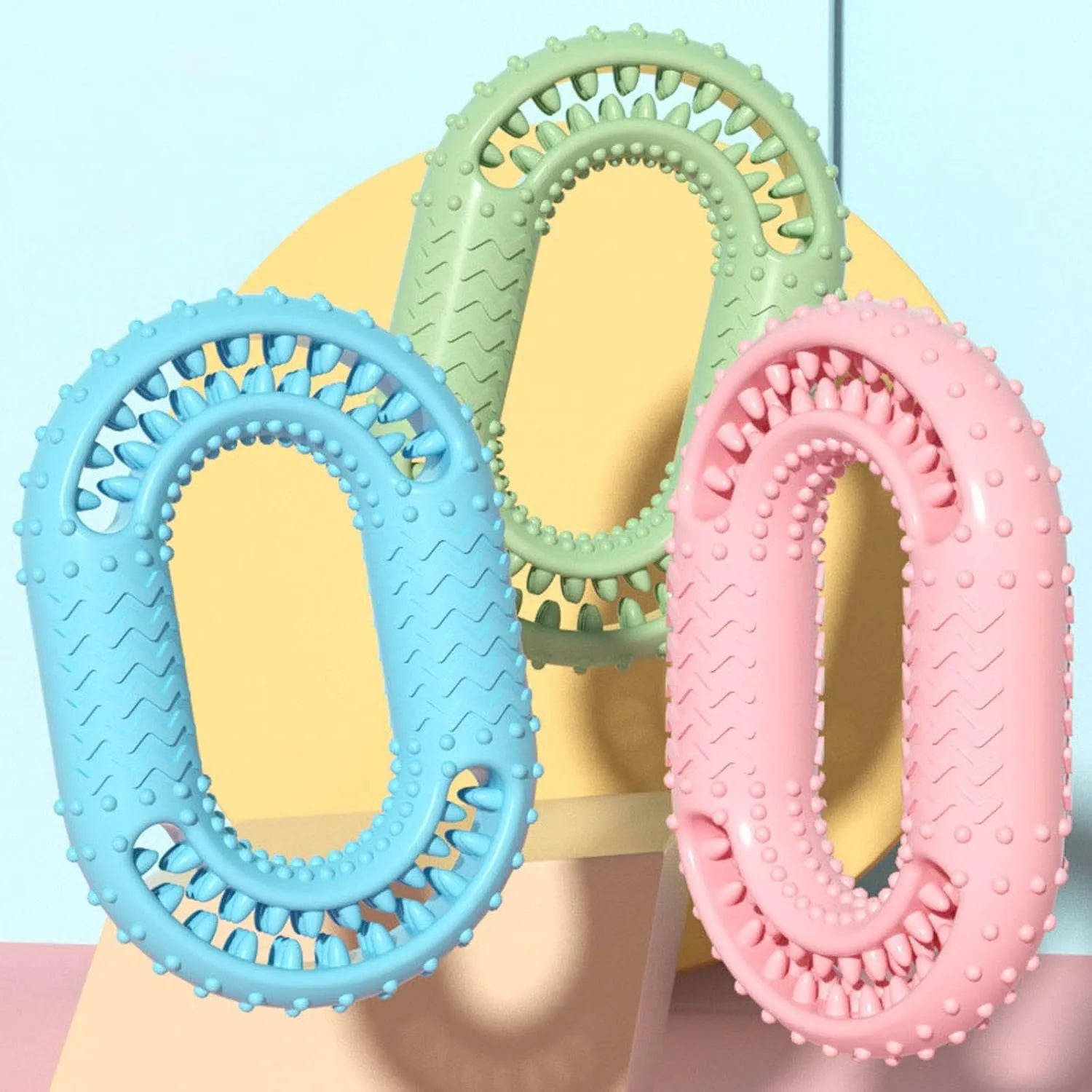 Blue o-ring shaped dog toy for aggressive chewers measuring 12.5 cm