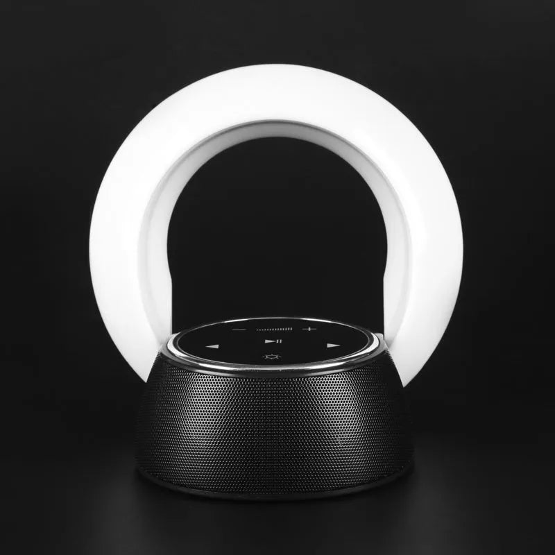 Blue and white Bluetooth speaker desk lamp with folding design and touch controls