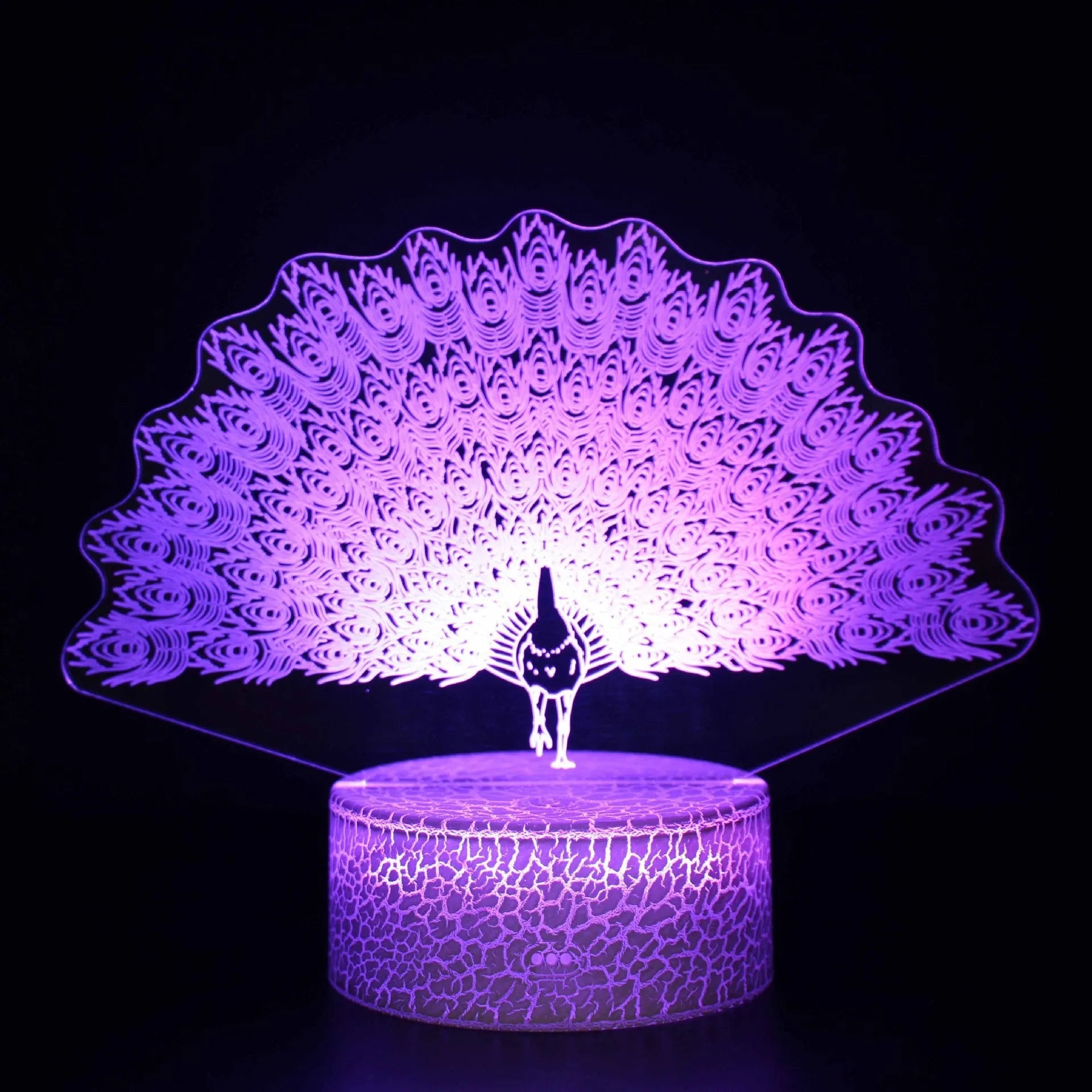 Colourful 3D acrylic USB table lamp with touch controls on compact ABS base