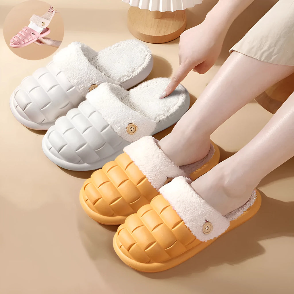 Women's detachable EVA slippers with plush lining in pink, green, yellow or white colours