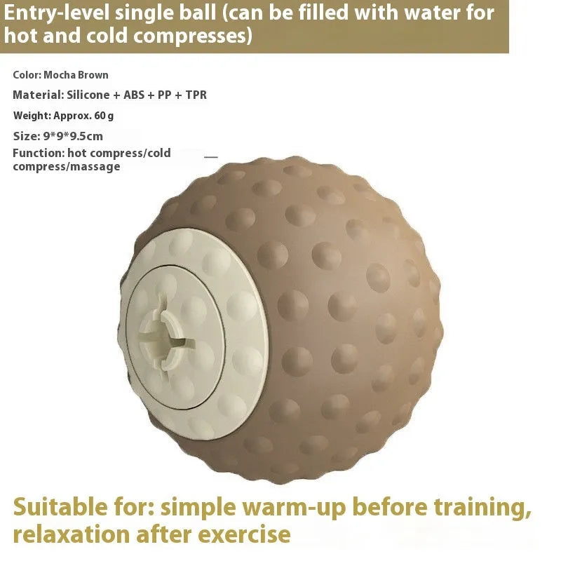Massage ball set for cold and hot compress therapy in caramel mocha and green colours