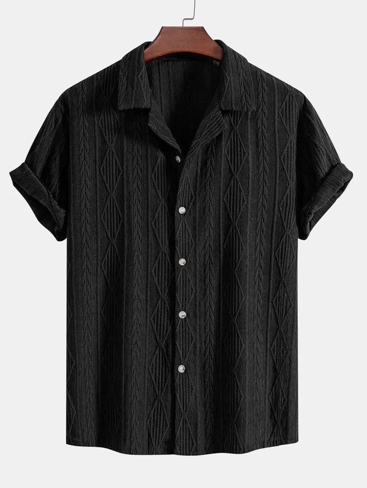 Men's loose fit polyester cardigan in solid colour with short sleeves