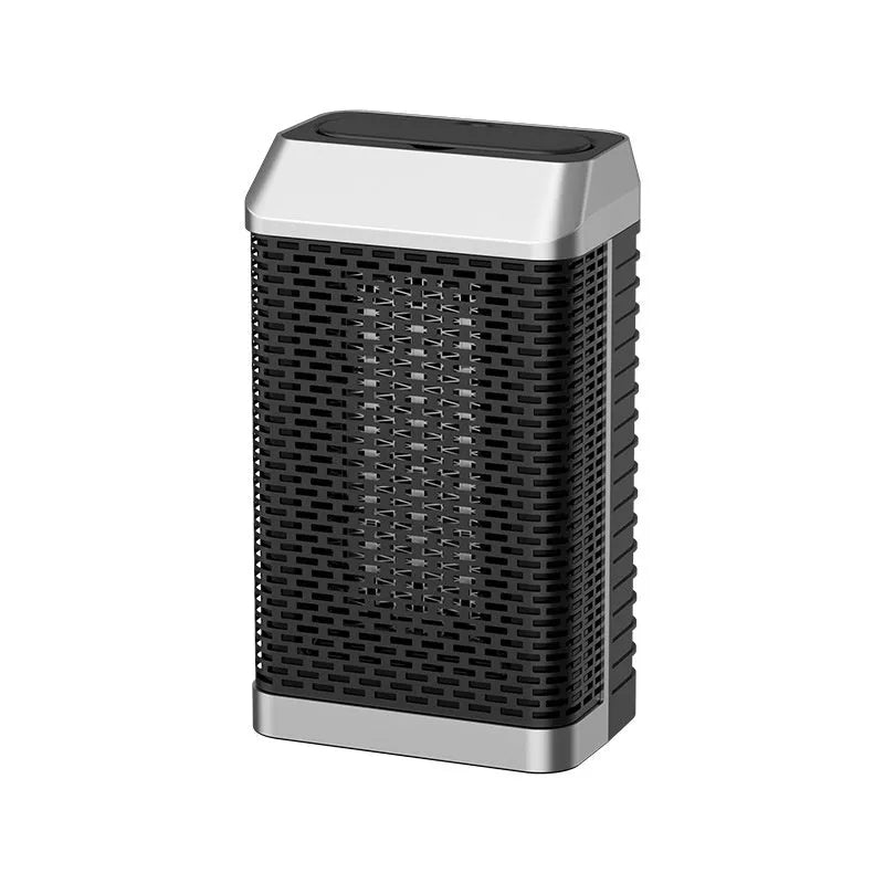 Black remote control smart heater with compact design for desktop use
