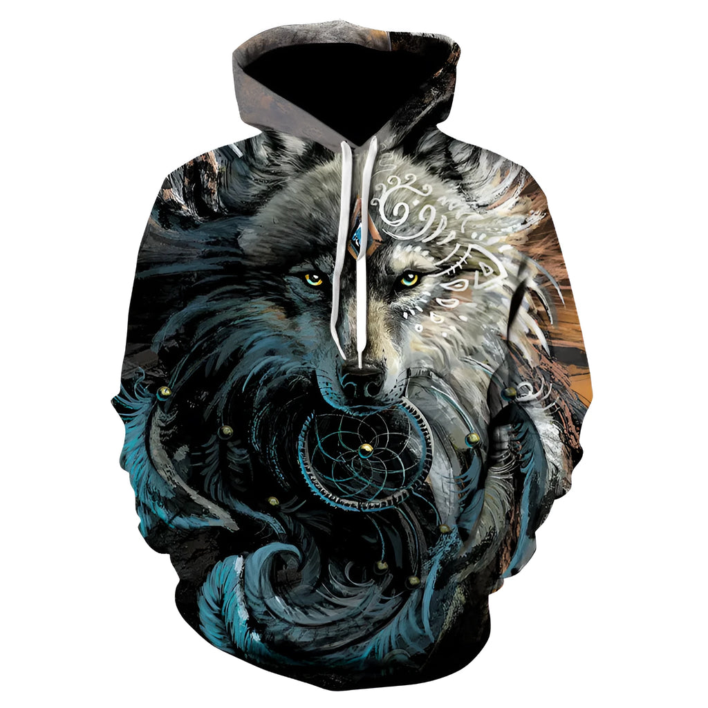 3D cartoon couple hooded pullover sweater in picture colour with graffiti print and long sleeves