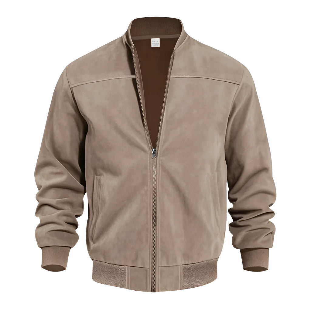 Men's plus size suede texture zip-up casual jacket in army green colour