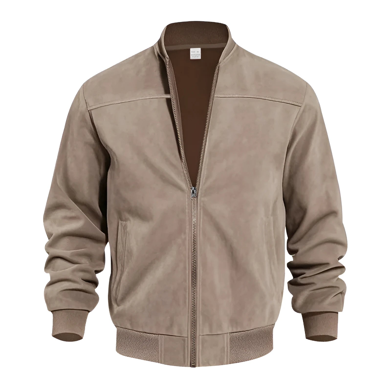 Men's plus size suede texture zip-up casual jacket in army green colour