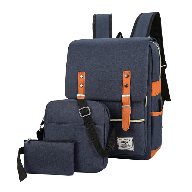 Oxford cloth three-piece business backpack set with curved shoulder straps in black colour