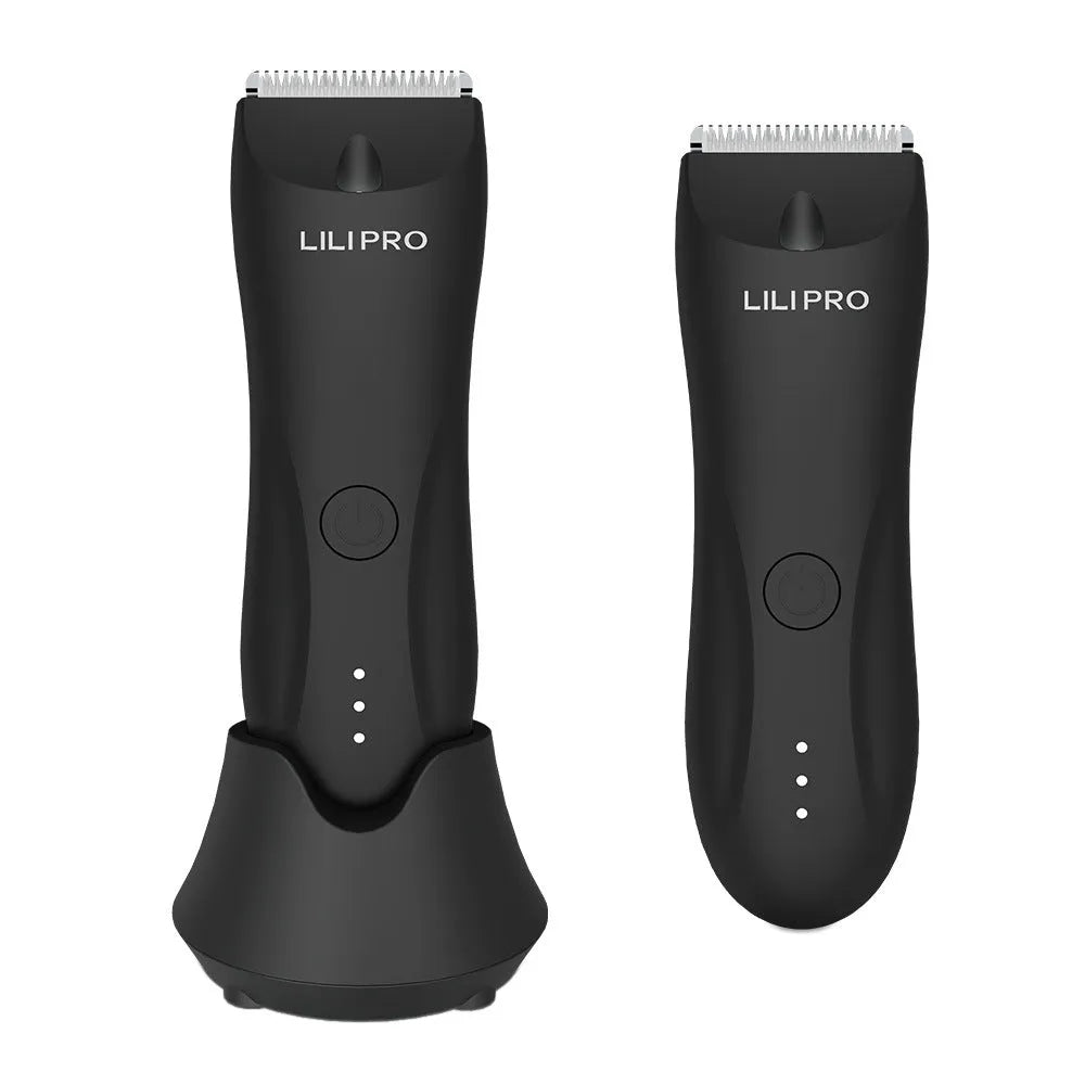 Black home waterproof electric hair clipper by LILIPRO for full-body hair removal with USB charging and limit combs