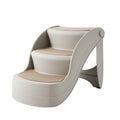 Foldable plastic pet ladder steps for small dogs and cats on a beige carpet.