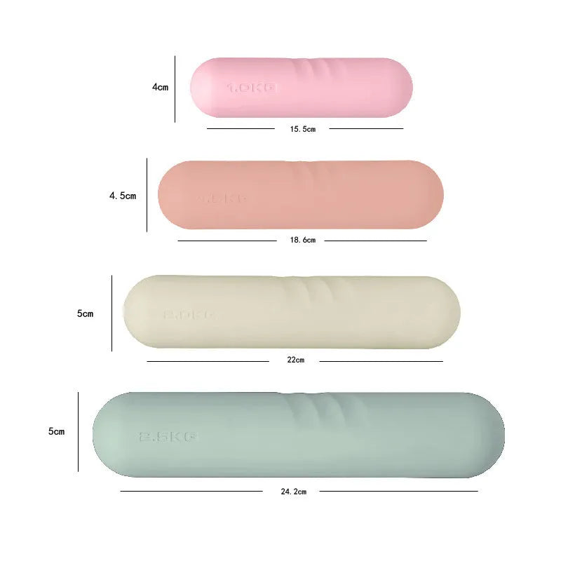 Silicone-edged non-slip dumbbell stick for fitness, shown in various colours and weights.