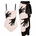 Women's polyester bikini two-piece set with a black tulle skirt overlay.