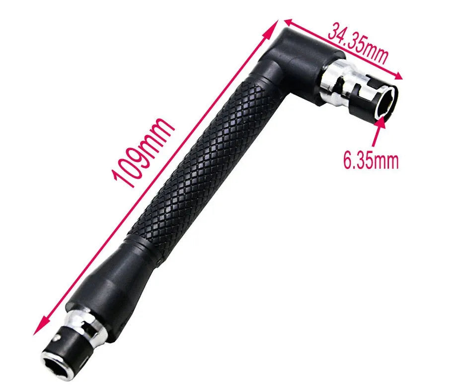 L-shaped double-headed socket wrench with ten steel bits in connecting rod handle configuration