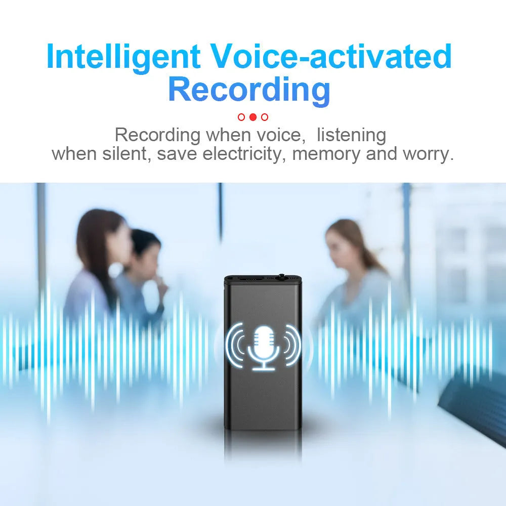 Silver aluminium alloy voice control recording pen with encryption and noise reduction features.