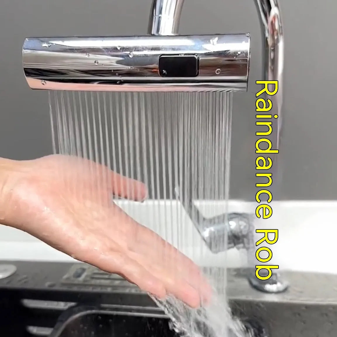 Kitchen faucet nozzle in black with waterfall bubbler mode and rotating head for universal fit