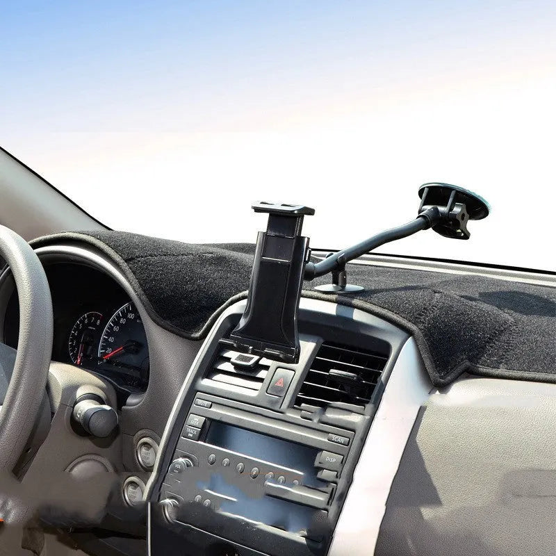 Black universal 4-12 inch vehicle tablet and phone holder with lifting bracket and long-rod suction cup