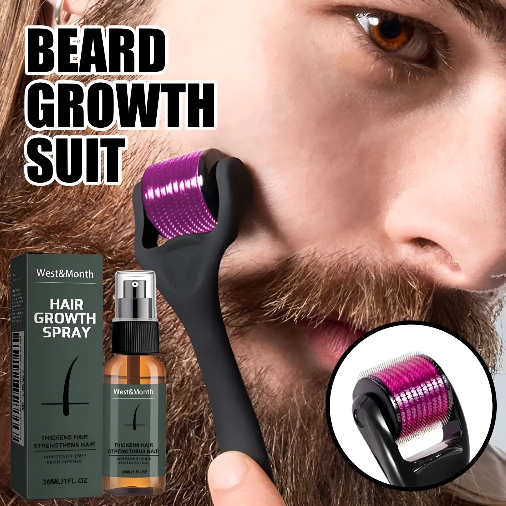 Men's beauty care suit with natural organic face spray and cream, featuring herbal tea ingredients