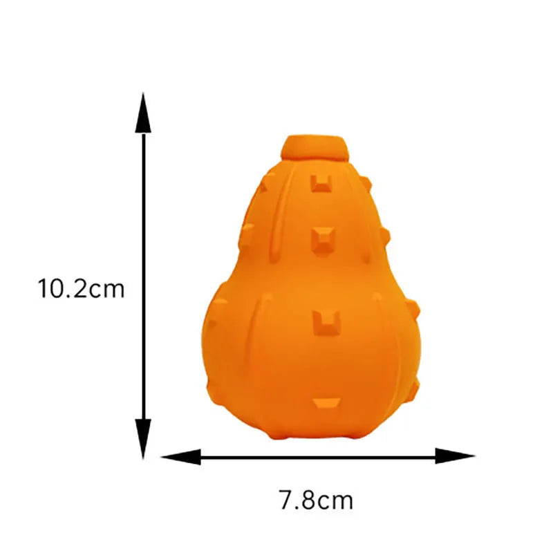 Natural rubber stuffable dog toy with longer strap for interactive fetch and treat dispensing