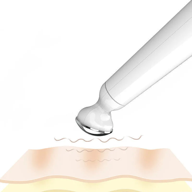 Portable USB rechargeable beauty instrument with white casing and metal light head for neck wrinkle removal