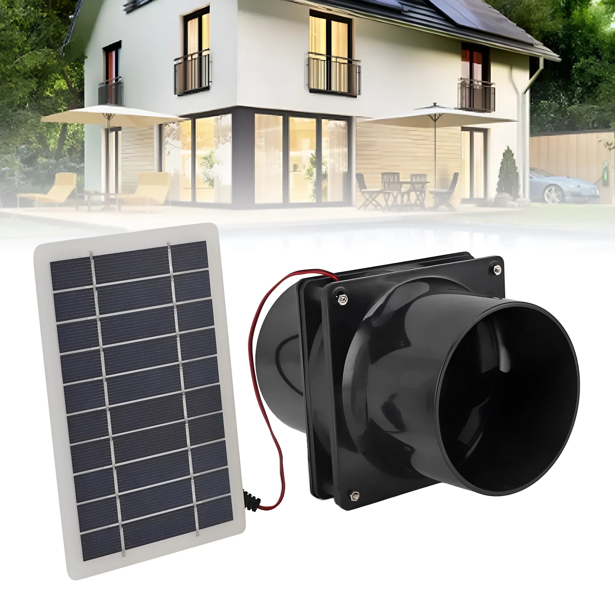 Solar waterproof double exhaust fan with 10W monocrystalline silicon panel and plastic fan kit