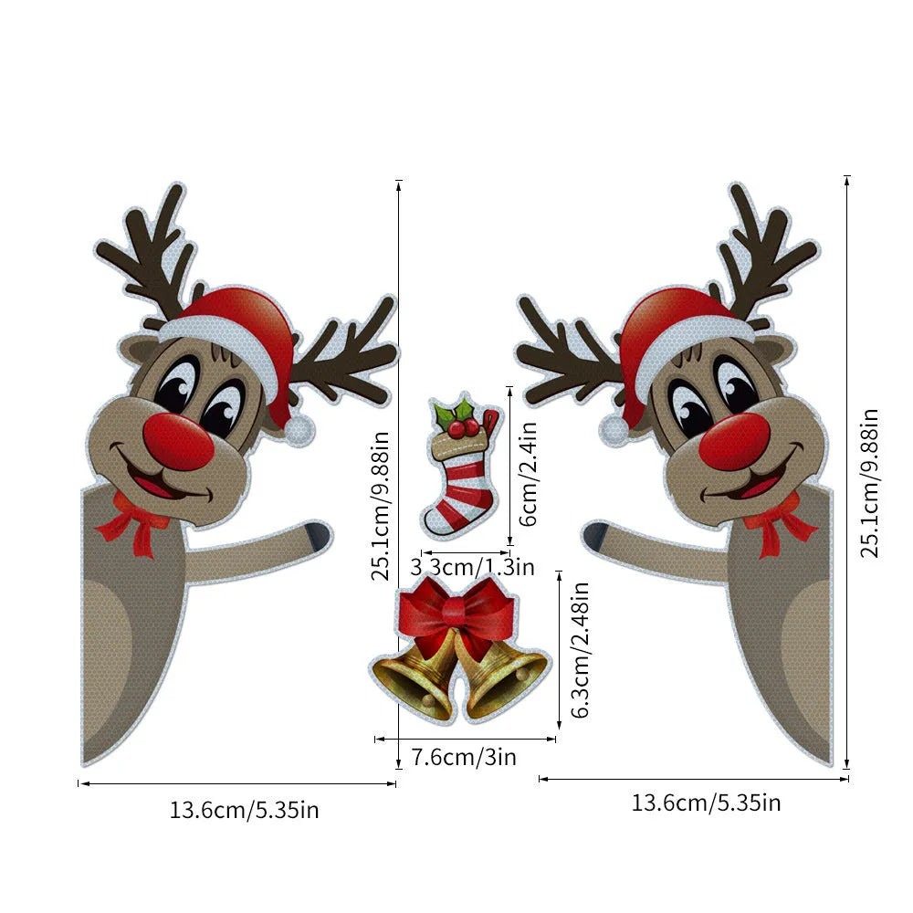 Christmas elk bell cartoon design magnetic bumper stickers with reflective luminous properties