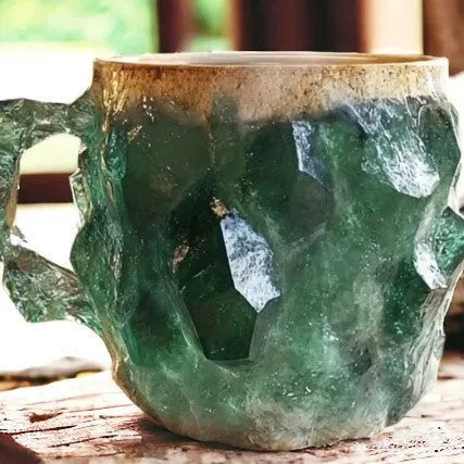 400ml resin coffee mug with mineral crystal design and handle in multiple colour options