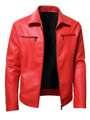 Winter business thermal zipper cardigan with decorative PU leather coat in black, front view