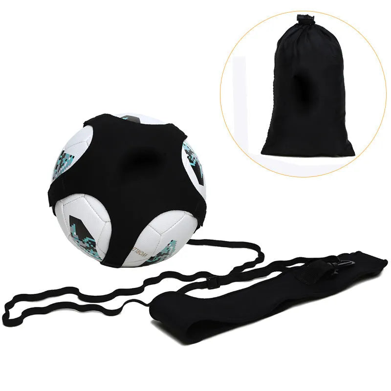 Black football juggling training belt with rotating mechanism for ball control practice