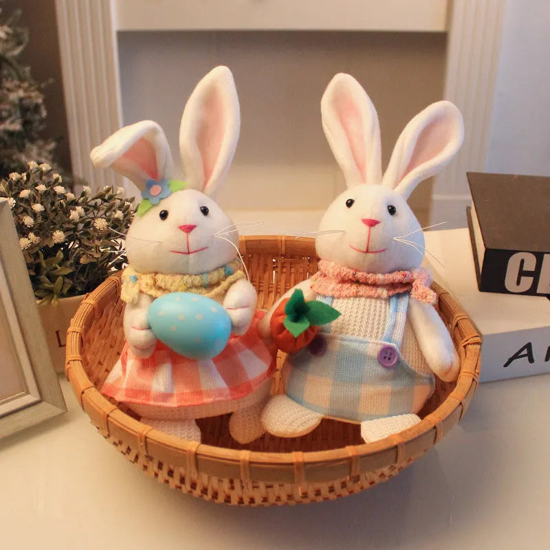 Easter cartoon rabbit tabletop decoration with egg-holding design, luminous cloth finish, 11x11x24cm