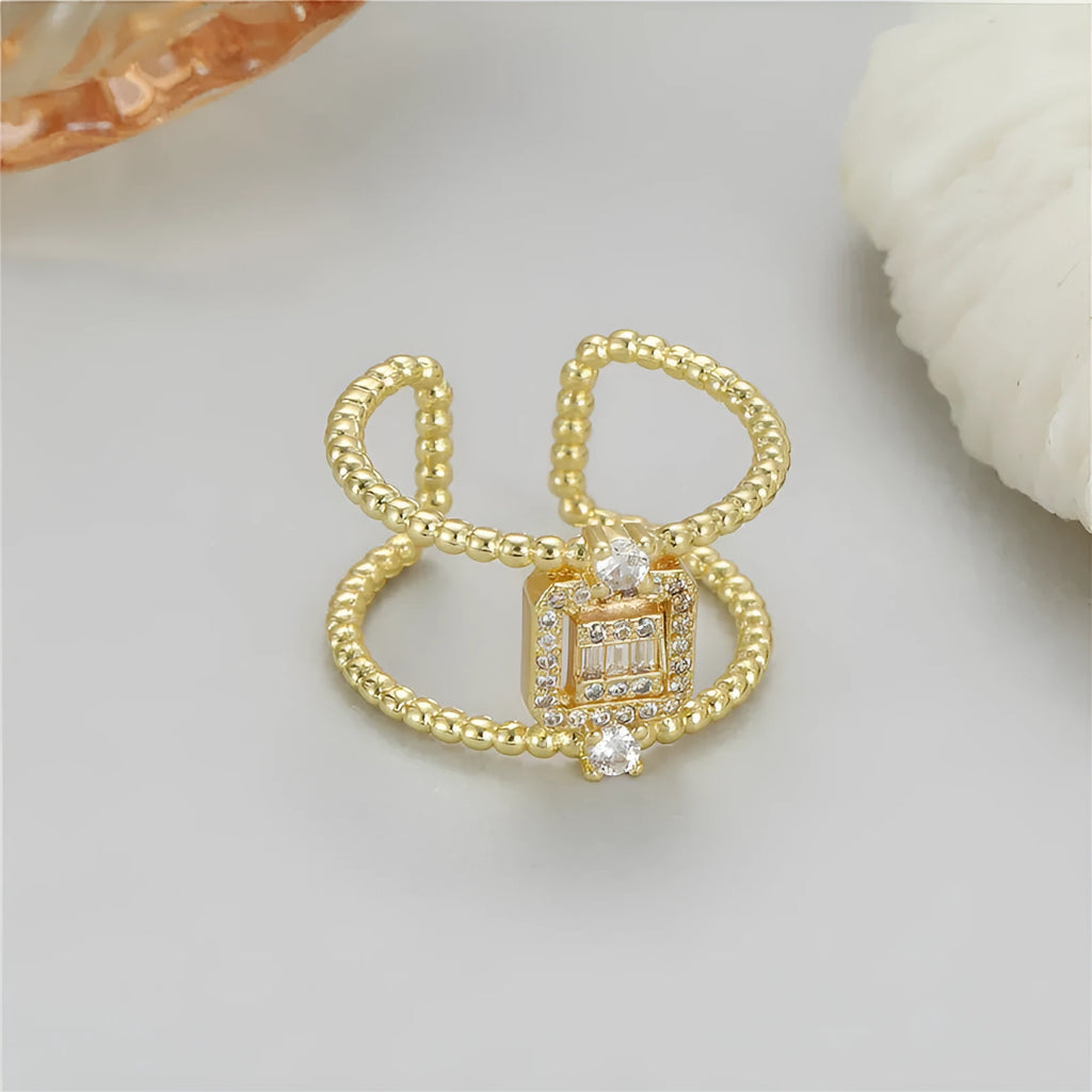 14K gold-plated copper open ring with adjustable opening and asymmetric U-shape