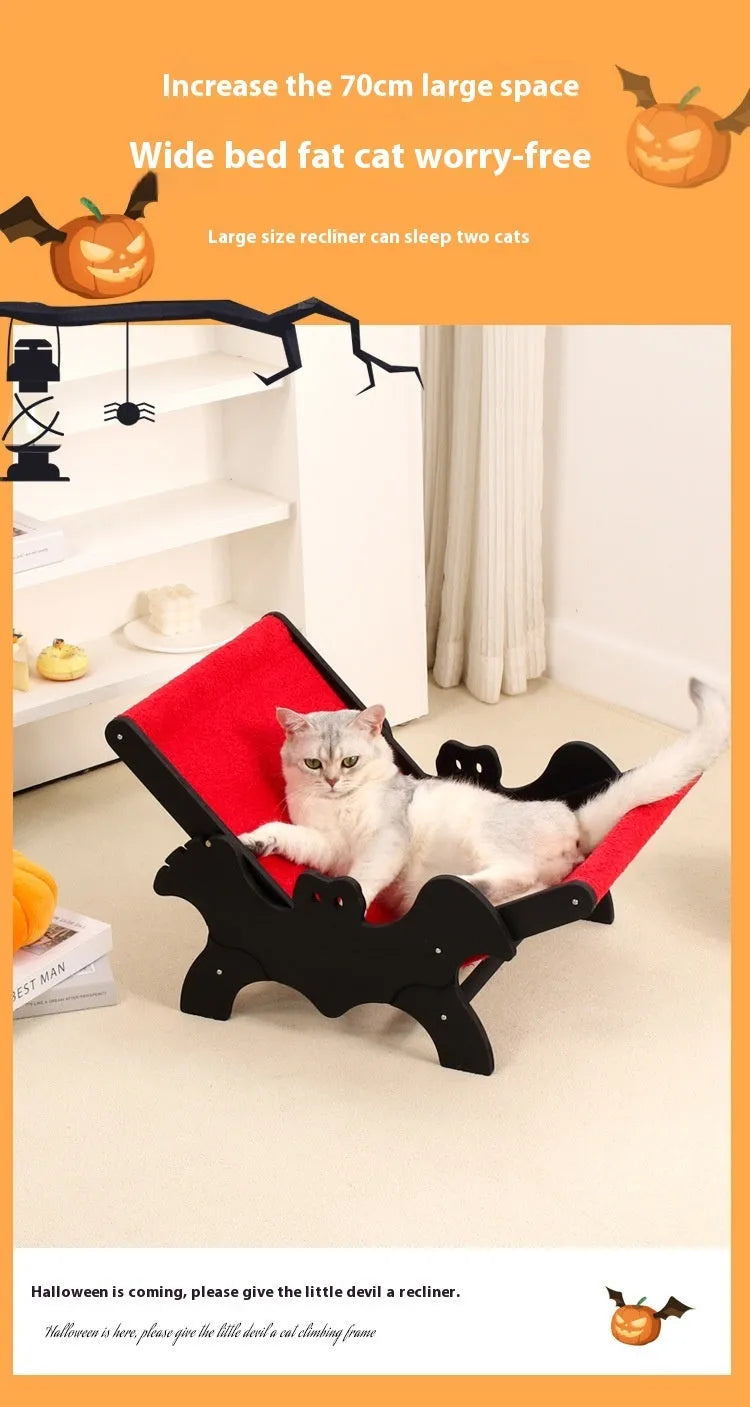 Black and red bat design wooden cat recliner pet bed MW-054