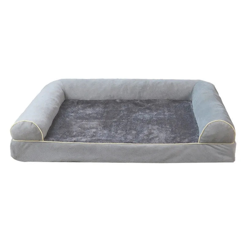 Square breathable cloth dog bed in dark gray available in multiple sizes for pets