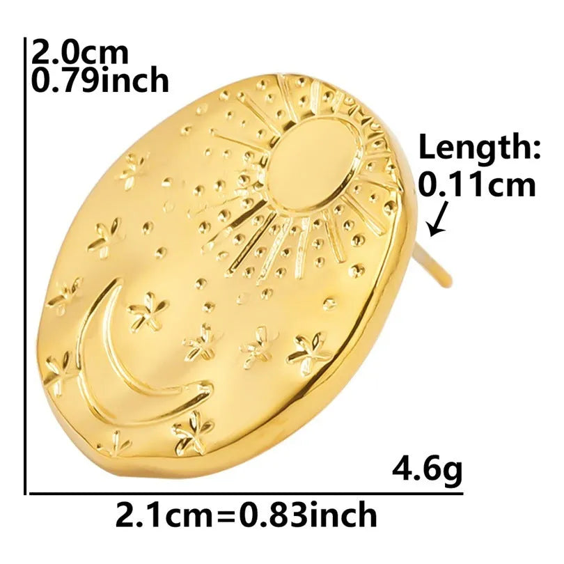 A pair of geometric shell-shaped stud earrings in stainless steel with a gold or silver electroplated finish.