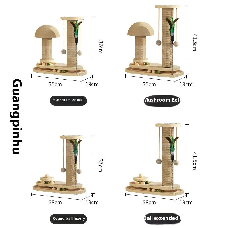 Solid wood cat turntable scratching post with natural wood scratching surface and multiple design variants
