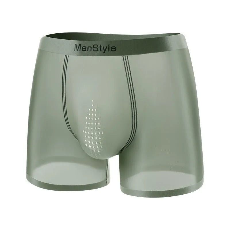 Men's satin ice silk seamless boxers in Moonlight White colour, nylon fabric